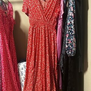 SHEIN Red Floral Midi Dress